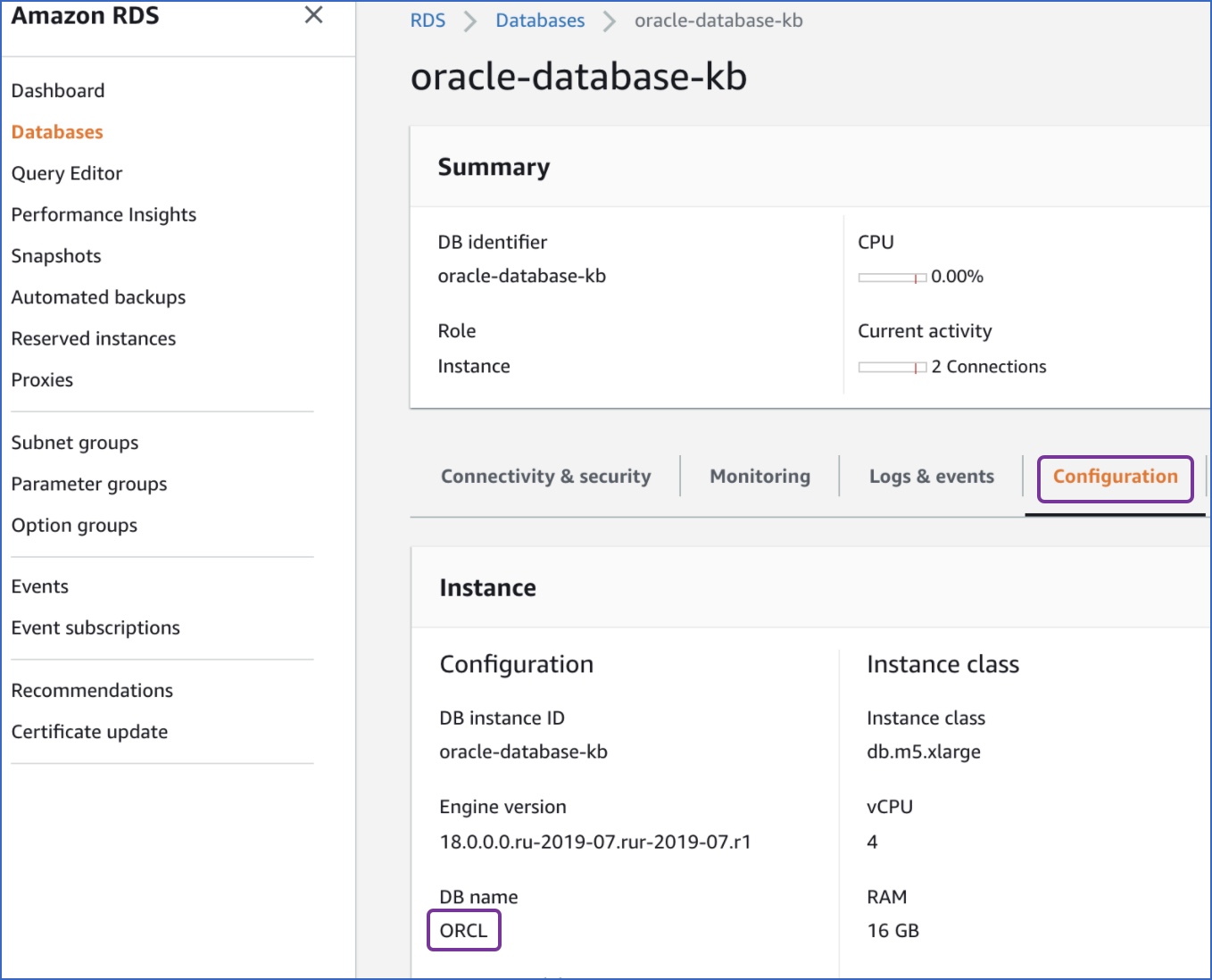 Retrieve DB name