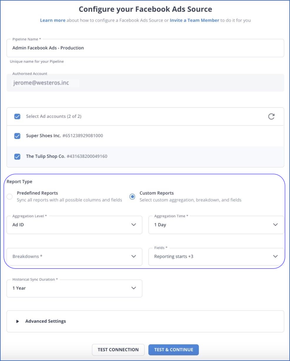 Custom FB Ads reports