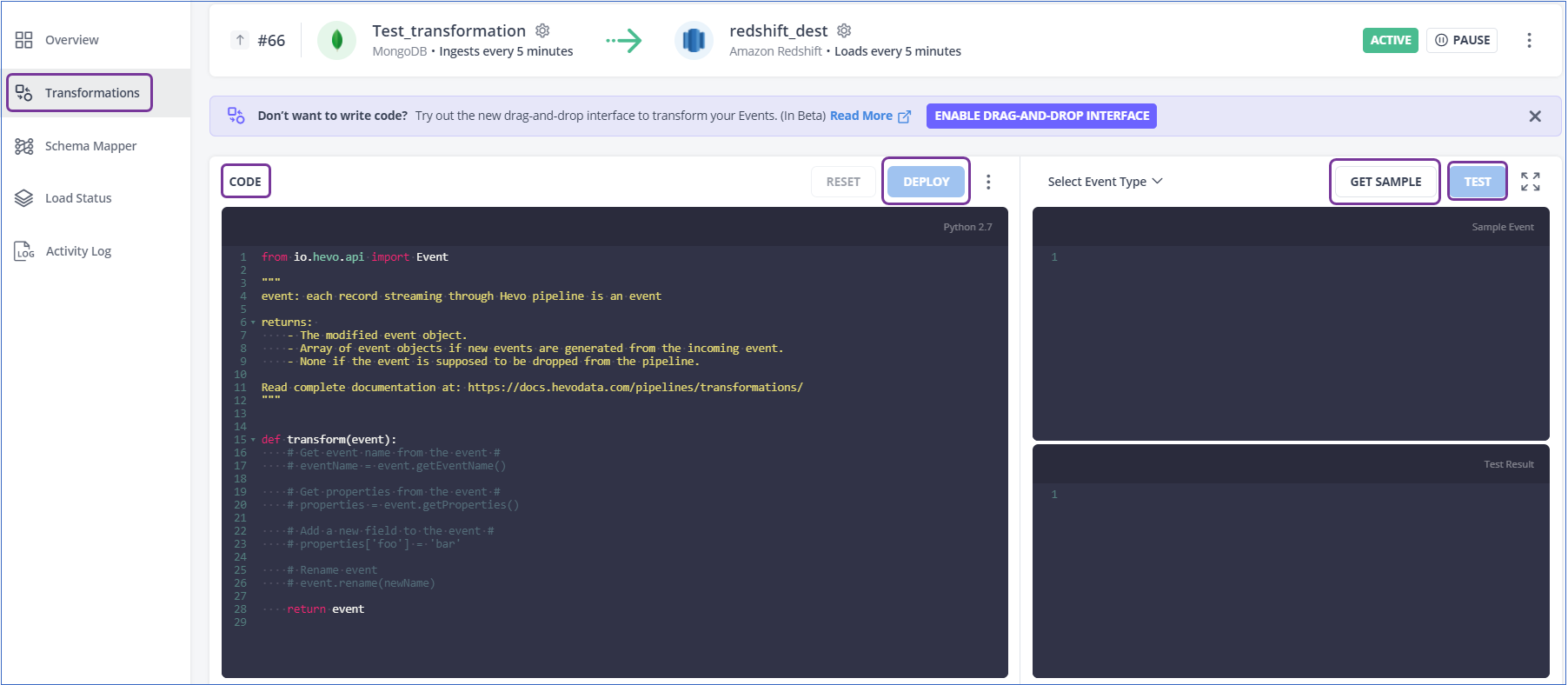 Python based Transformation interface