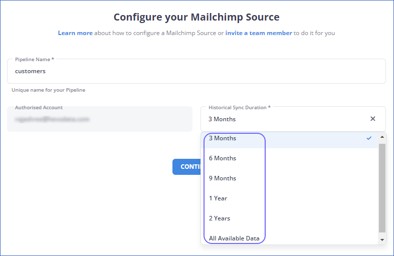 Historical Sync Duration for Mailchimp