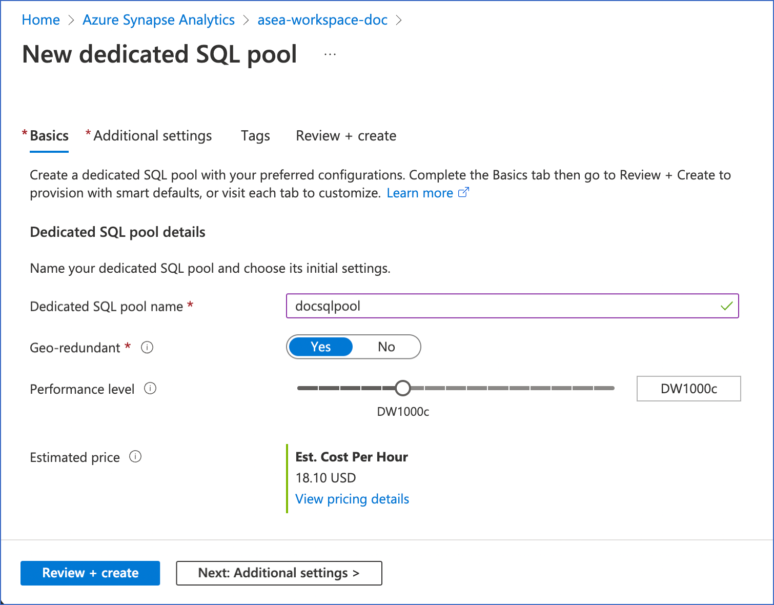 SQL Pool - Basic Settings
