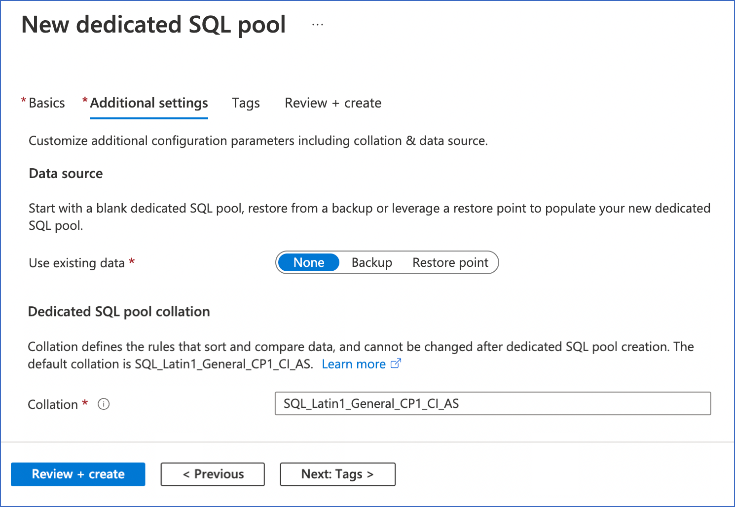 SQL Pool - Additional Settings