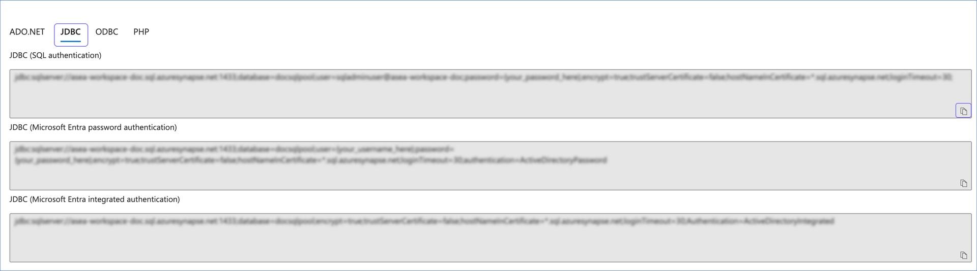 Copy JDBC Connection String
