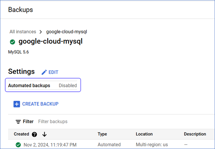 Create backup if automated backup is disabled