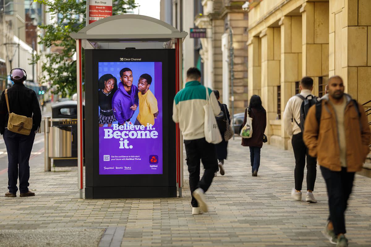 NatWest advertising on a Bauer Media Outdoor Adshel Live high street screen